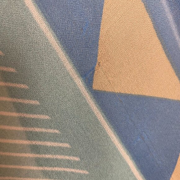 Vintage Chiffon Scarf Square Stripes Triangle Border  Semi-Sheer 27 x 27 Blue - Picture 5 of 6